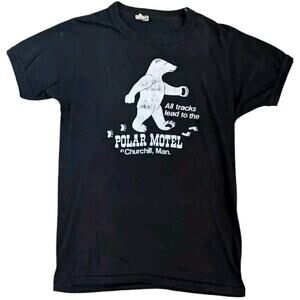 Vtg 1980s Churchill Manitoba Canada Polar Bear Tee Shirt Ringer Women M Black